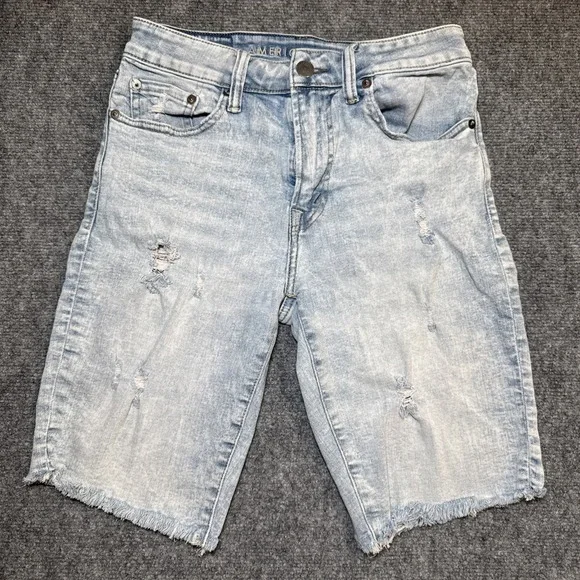 American Eagle Mens Denim Bermuda Short Size 28 Distressed Light Wash 10" Inseam - Picture 1 of 9
